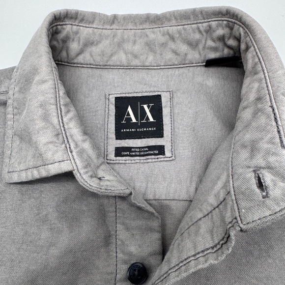 Armani Exchange Men’s Fitted Casual Button Down Shirt Gray Long Sleeve A|X SP - Picture 9 of 14